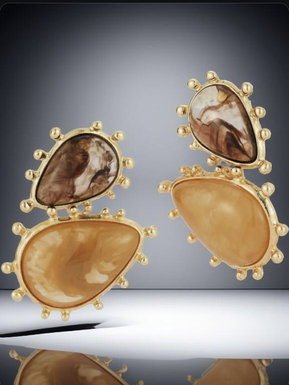 Designer Chunky Gold Teardrop Resin Halo Stud Drop Earrings